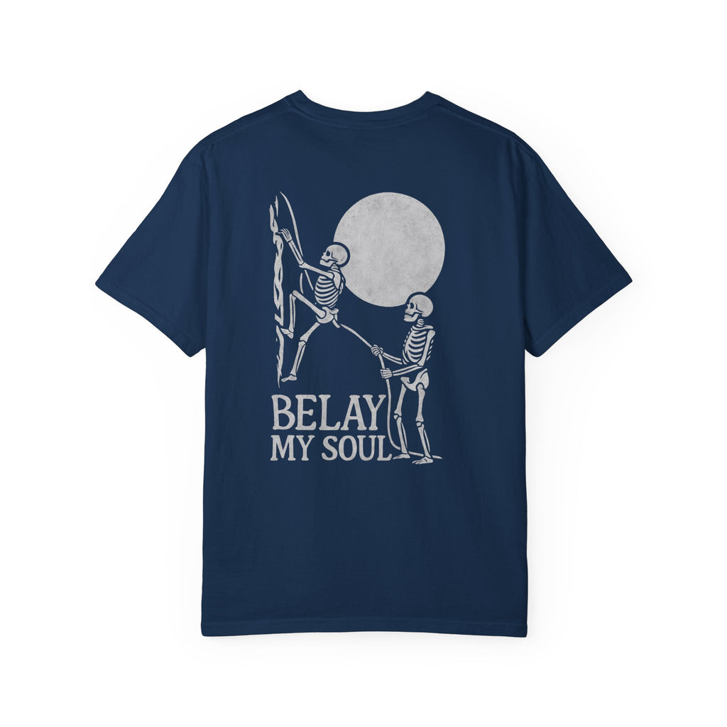 Belay My Soul Unisex Softstyle T-Shirt | Funny Graphic Tee for Climbers, Outdoor Adventure Gift, Camping Apparel, Unique Humor Shirt