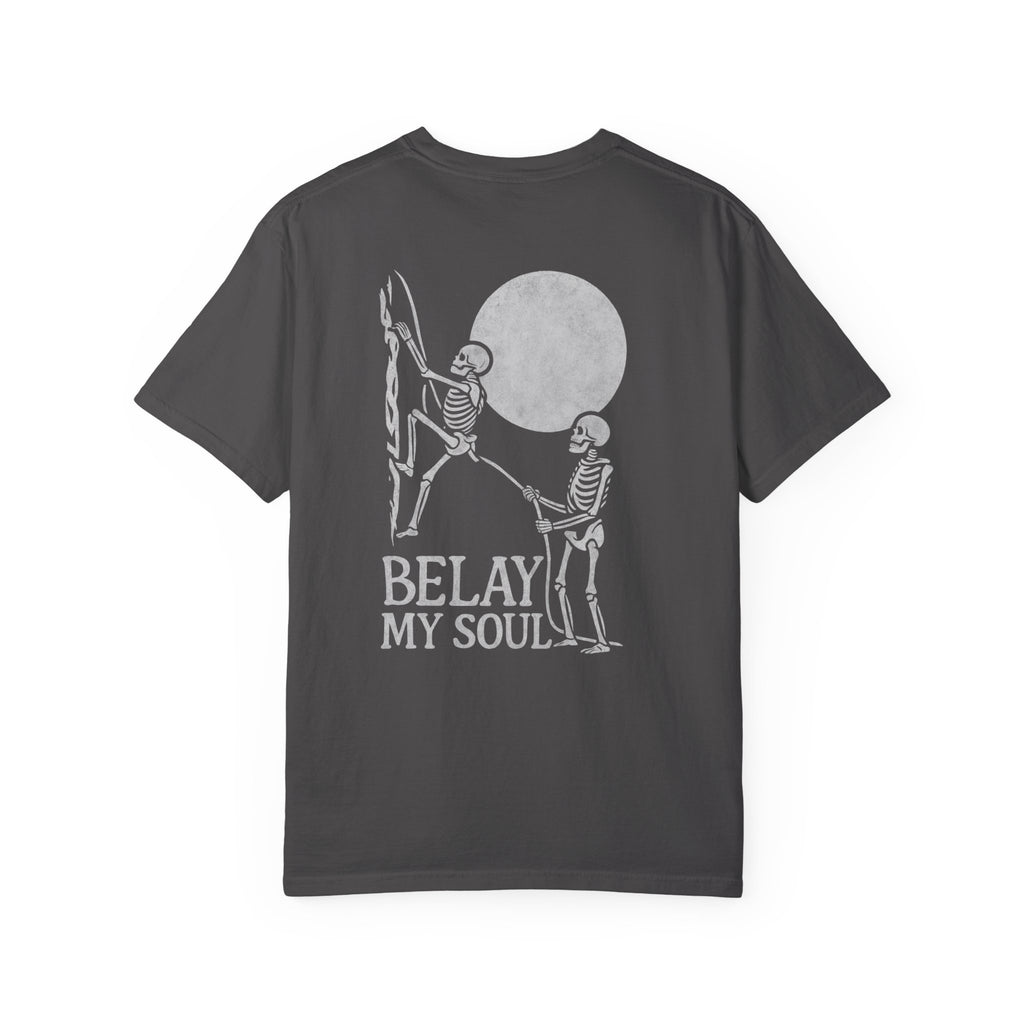 Belay My Soul Unisex Softstyle T-Shirt | Funny Graphic Tee for Climbers, Outdoor Adventure Gift, Camping Apparel, Unique Humor Shirt